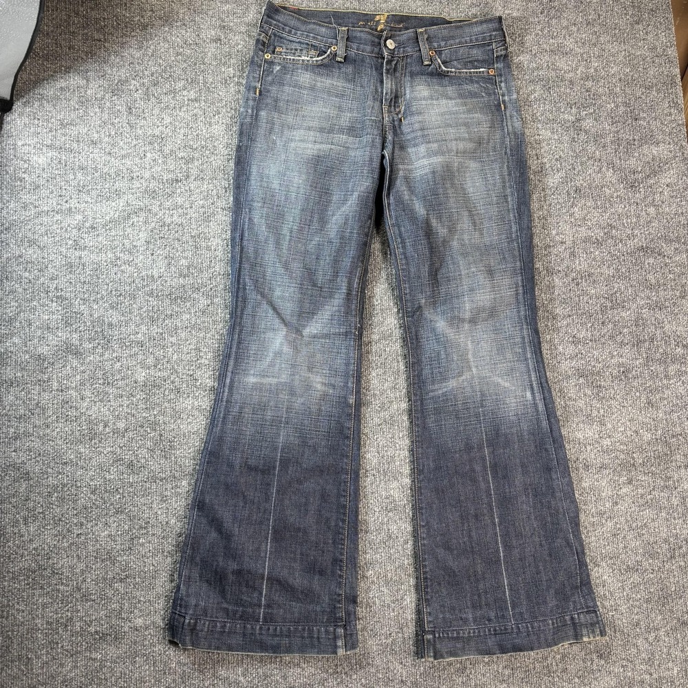 7 For All Mankind Jeans Womens 28 Blue Medium Wash Flare Denim 28x29 Embroidered